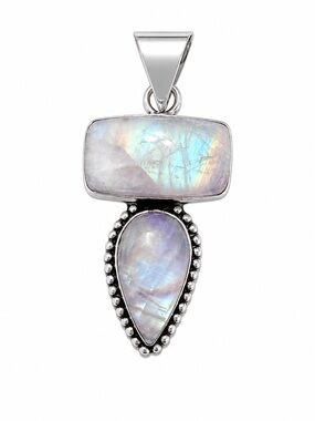 925 Stamped Sterling Silver Moonstone Teardrop Silver Pendant - Iridescent White